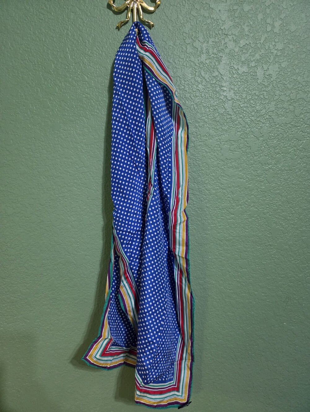 Honey 100% Silk Blue Polka Dot and Multicolor Scarf